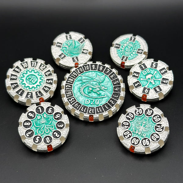 Silver & Teal Disc Dice