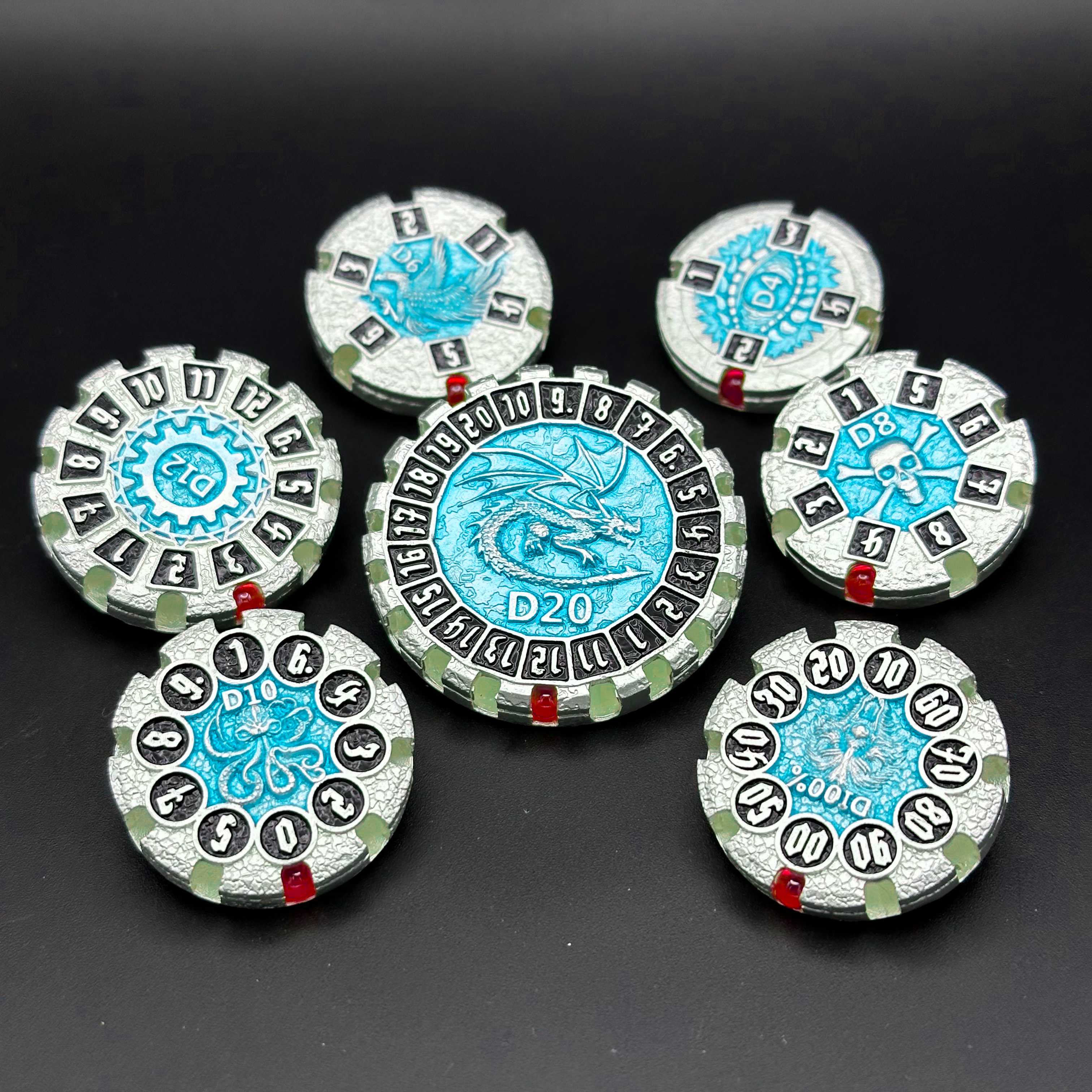 Silver & Blue Disc Dice